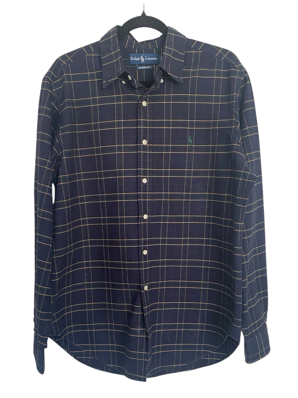 Ralph Lauren Classic Fit Plaid Button Down Shirt Men’s Large Navy Cotton